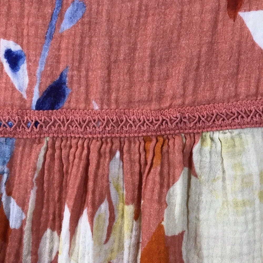 Soft Surrounding Women's Floral Peasant Top Size PL Orange 3/4 Sleeve Tassel